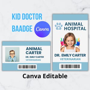 Distintivo di identificazione del medico modificabile per bambini / Modello di etichetta con nome stampabile per giochi di finzione / Distintivo di identificazione dell&#39;infermiere / Gioco di ruolo del personale medico / Download immediato
