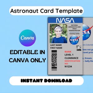 NASA Astronaut ID Badge Template | Space Name Tag | Cosplay Prop | Printable Outer Space Party Favor | Custom Digital Download