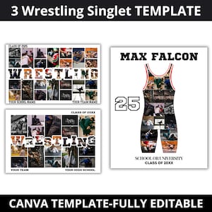 Editable Wrestling Singlet Photo Collage Frame, Personalized Wrestler Gift, Senior Night Keepsake, DIY Wrestling Poster Canva Template