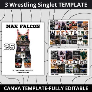 Custom Wrestling Singlet Photo Collage Canva Template – Editable Wrestler Keepsake, Senior Night Gift, Printable Sports Memory Board