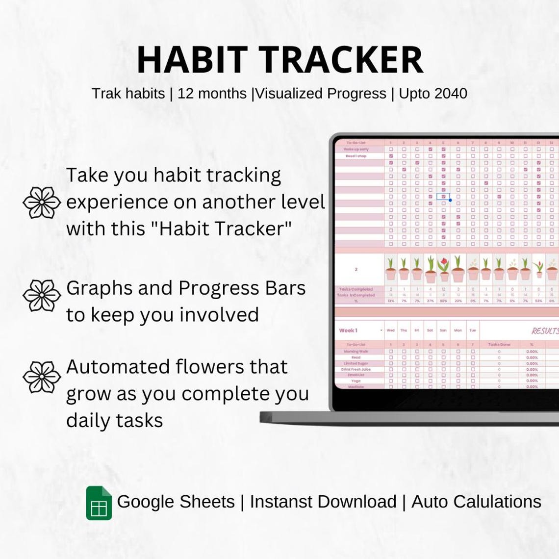 Ultimate Habit Tracker Spreadsheet for Google Sheets Digital Planner ...