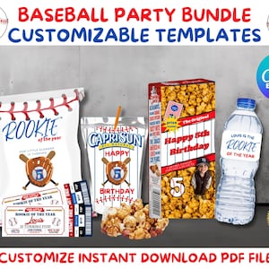 Grand Slam Baseball Party Ausdrucke | Chip-Beutel, Wasserflasche, Capri-Sonne, Cracker Jacks Box-Etiketten und benutzerdefinierte Tickets