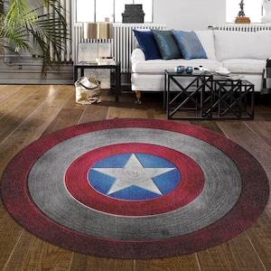 Captain America Rug, Avenger Decor Rug, Round Rug, Navy Decor Rug, Round Avenger Rug, Shield Rug,  Non-Slip Carpet, Nursery Rug, Kitchen Rug