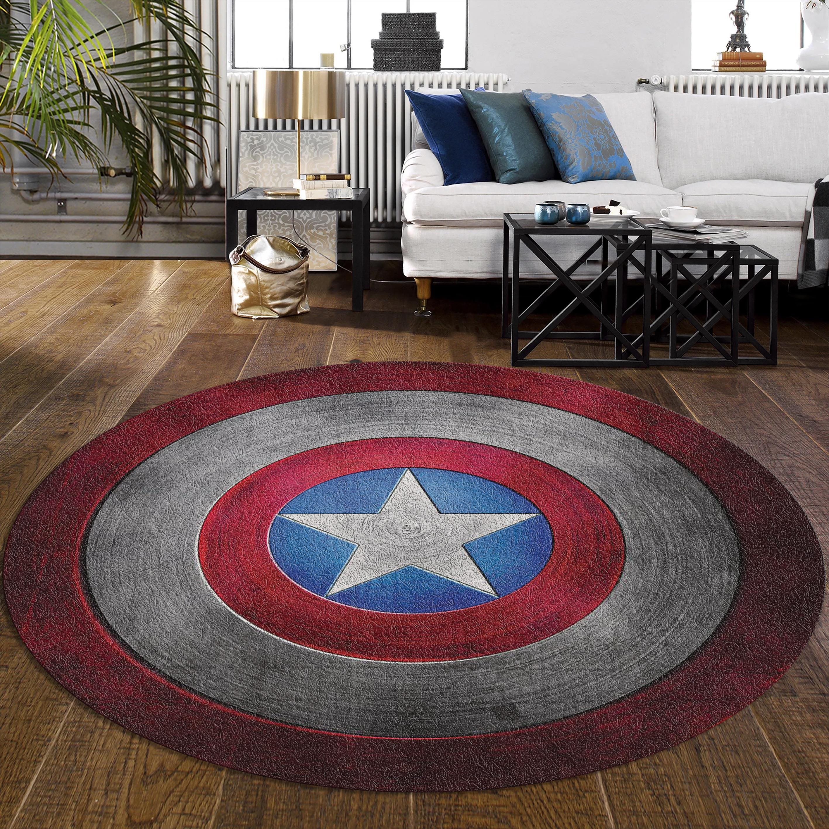 Tapis De Sol Rond Lily - Captain America - Diamètre 100cm - Velours Doux - Antidérapant