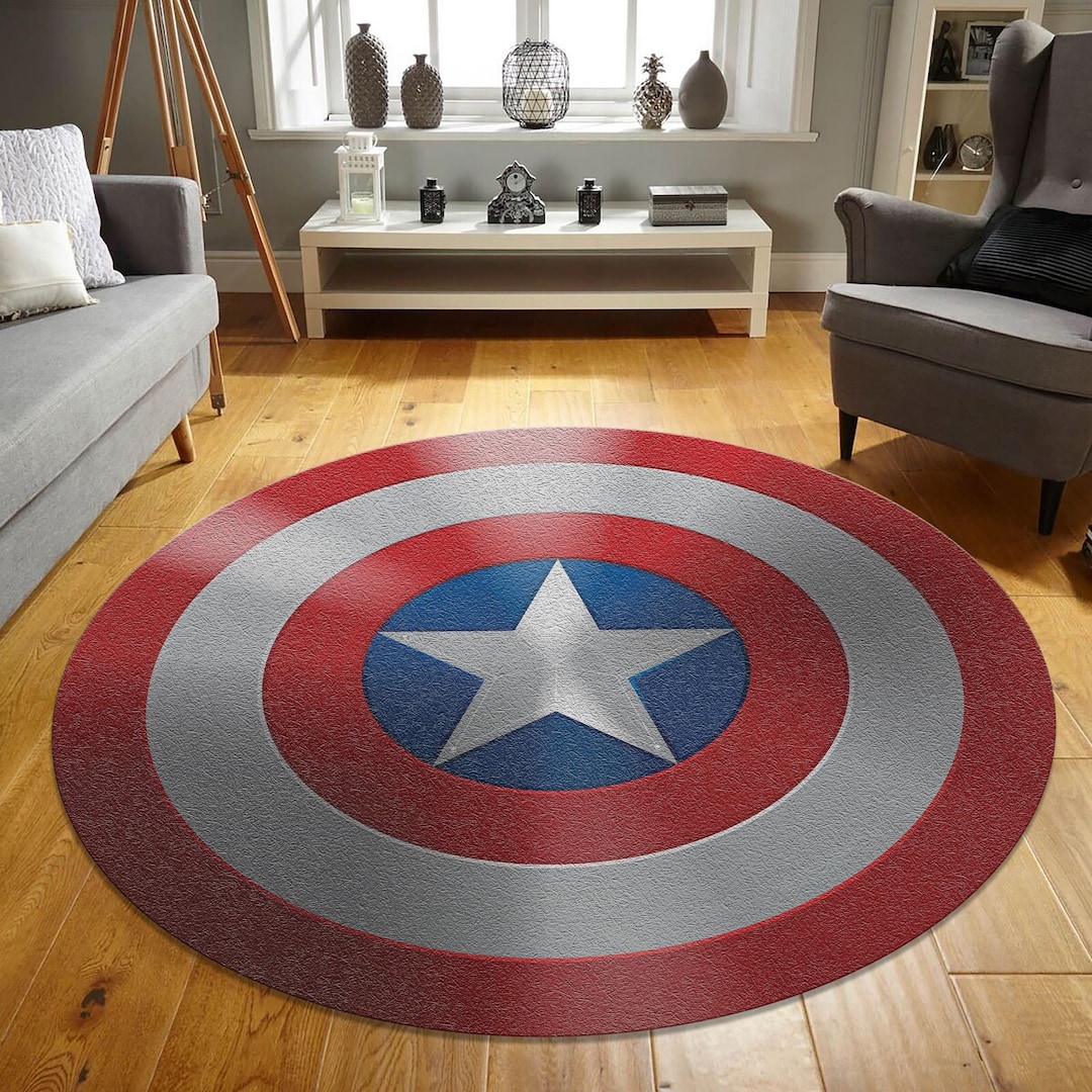 Captain America Rug, Avenger Decor Rug, Round Rug, Navy Decor Rug ...