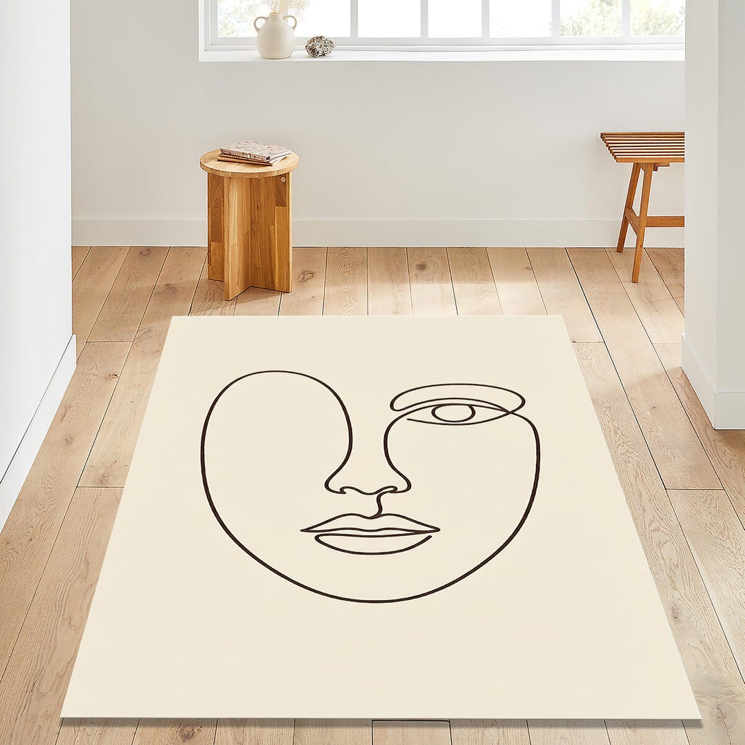 Simplistic Face Rug Minimal Line Art Face Rug, One Line Abstract Portrait Carpet, Modern ...