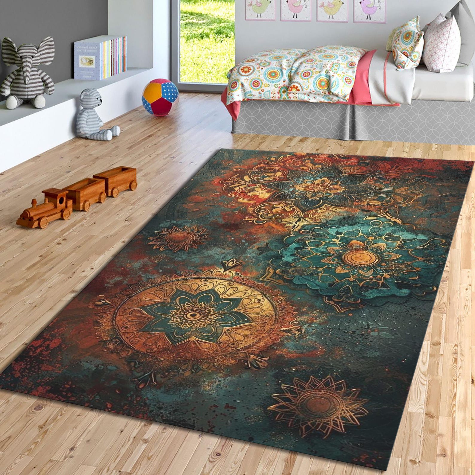 Mystic Aesthetic Rug, Boho Rugs, Housewarming Gift, Multicolored Rug ...