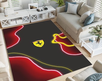 Stylish Ferrari Car Rug, retro car rug, Vintage Ferrari Rug, Sports Car Print Rug, Gift for Car Lovers, Ferrari Decor, 10x12 Rug, scuderia