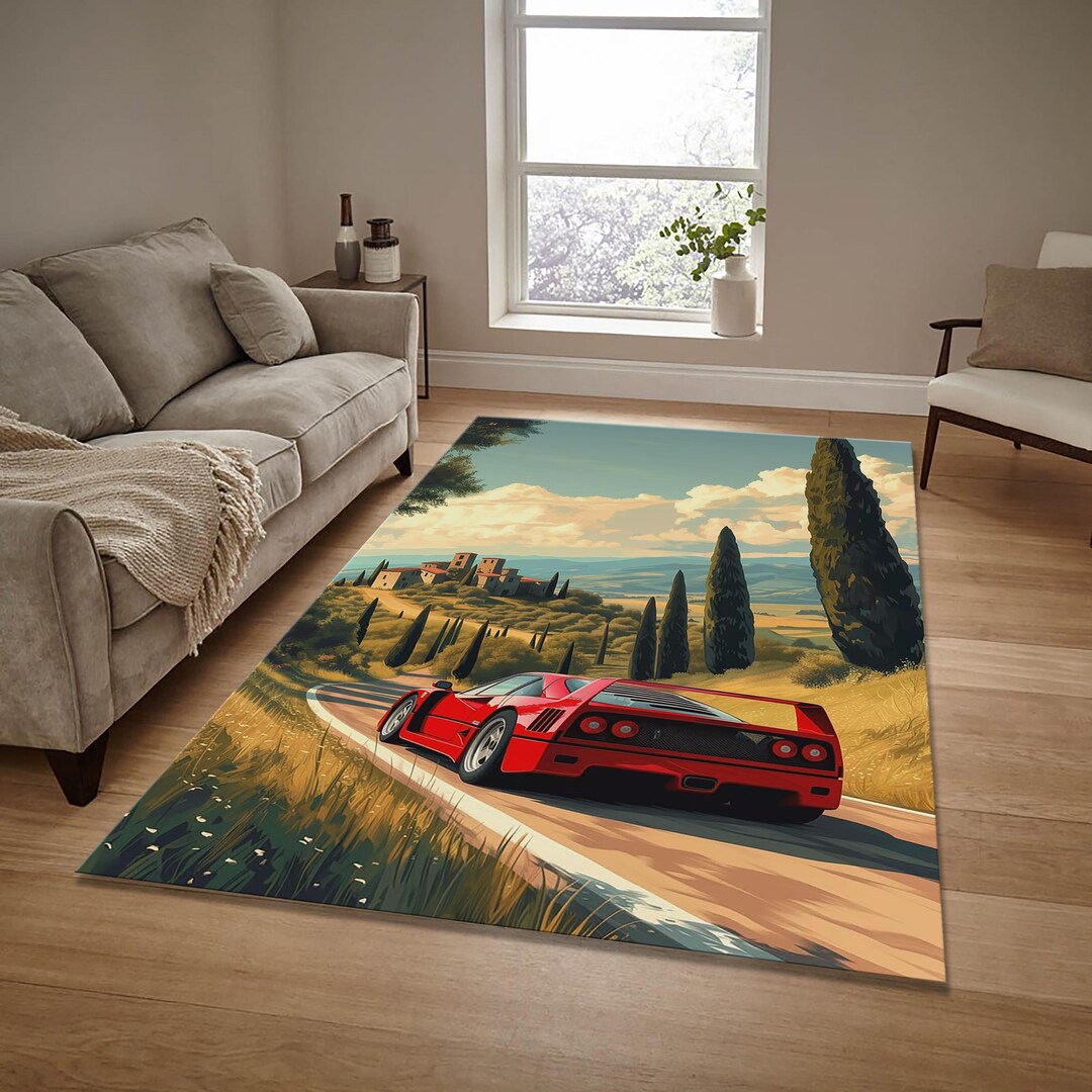 Ferrari F40 Rug, Vintage Ferrari Rug, Stylish Ferrari Car Rug, Sports ...