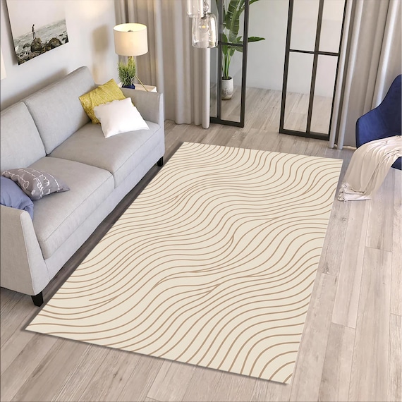 Minimaler abstrakter Linienteppich, neutraler moderner bedruckter Teppich, waschbarer Teppich im Japandi-Stil für Wohnzimmer-Schlafzimmerdekor