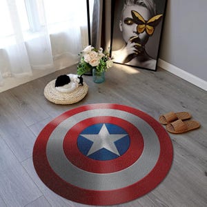 Captain America Rug, Avenger Decor Rug, Round Rug, Navy Decor Rug, Round Avenger Rug, Shield Rug,  Non-Slip Carpet, Nursery Rug, Kitchen Rug