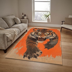 Tiger Rug, Living Room Carpets, Non-slip Rugs, Area Rug,Tibetian Tiger Rug,Exquisite Bengal Tiger Printed Rug, Persian Carpet, Gift for Home
