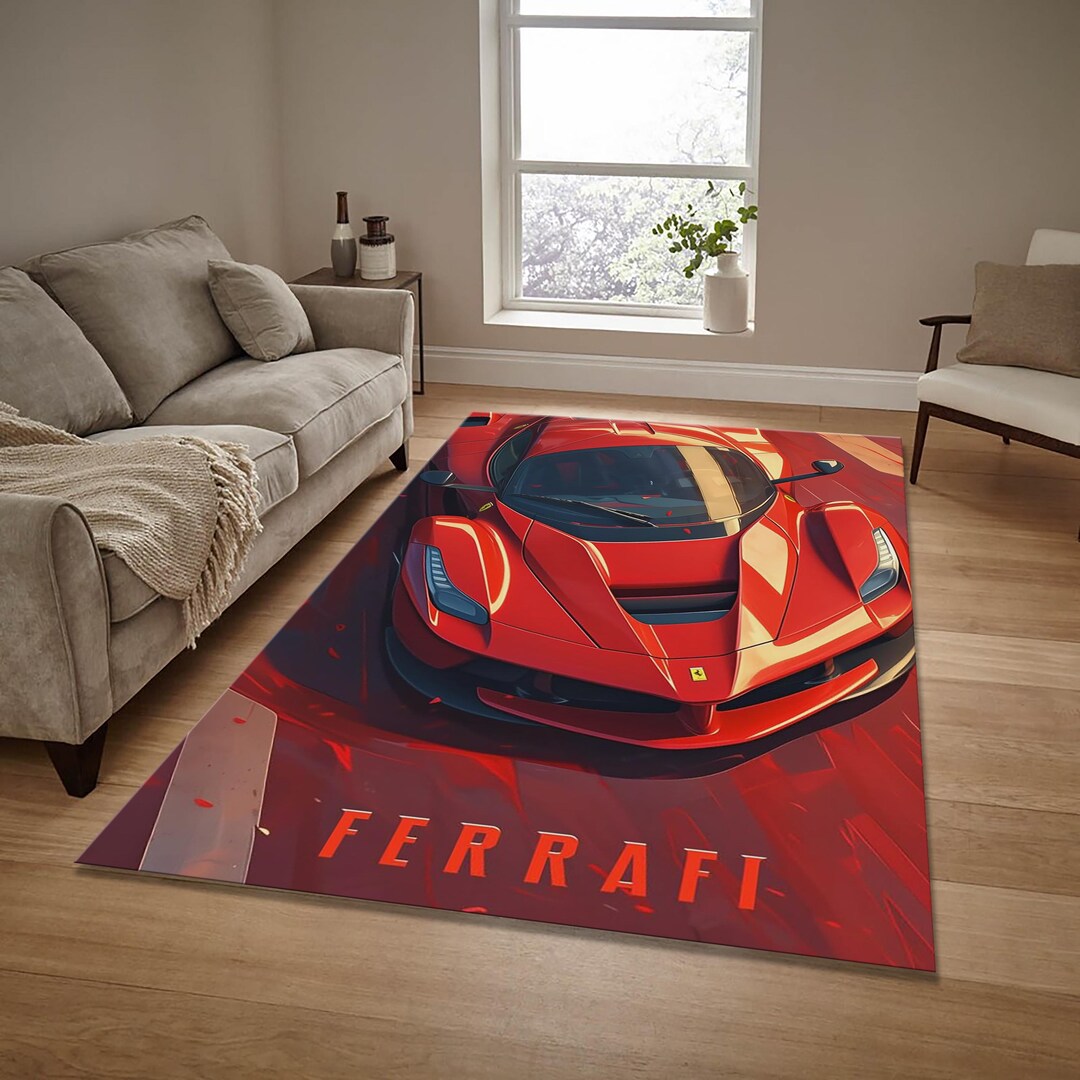 Ferrari Car Rug, Sports Car Print, Man Cave Decor - Etsy