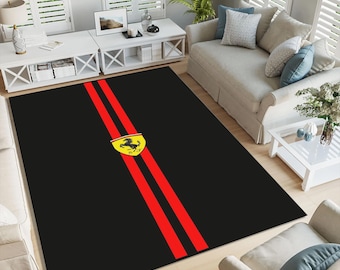 Stylish Ferrari Car Rug, retro car rug, Vintage Ferrari Rug,  Sports Car Print Rug, Gift for Car Lovers, Man Cave, Ferrari Decor, 10x12 Rug