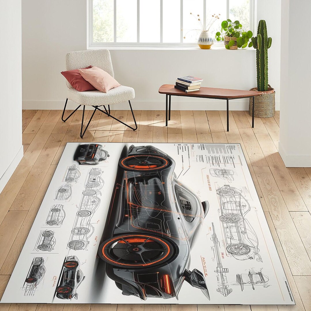 Vintage Viper Rug,techincal Drawing,sports Car Print Rug,modern Printed ...