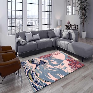 Japan wave rug, Wave rug, Sakura rug, Fuji rug, Japanese rug, Bedroom rug, Decorative rug, Minimalist rug, Japanese art rug, kitchen rug