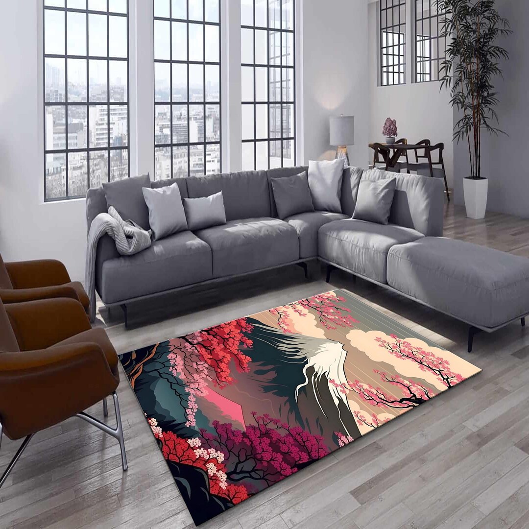 Japanese Latch Rug Japanese Cherry Blossoms, Sakura Rug, Fuji Rug, Japanese Rug, Bedroom ...