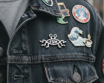 Silver FSM Pin – Flying Spaghetti Monster Enamel Lapel Pin