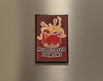 Flying Spaghetti Monster Parody Fridge Magnet, Silly Kitchen Decor, Pastafarian Gift, 3"x2" Magnet
