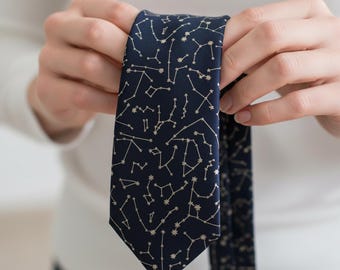 Navy Constellation Tie | Celestial Star Map Necktie | Astronomy Space Gift for Him | Wedding Groomsmen Tie | Night Sky Pattern