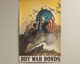 アンクル・サムの戦時国債購入ヴィンテージポスター – 第二次世界大戦