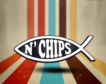 Fish 'n Chips Plastic Parody Auto Emblem