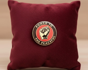 Power to the Peaceful Pin – Red and Gold Enamel Lapel Pin