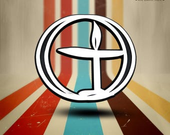 Unitarian Universalist Flaming Chalice Plastic Auto Emblem [35. inches by 3 inches]