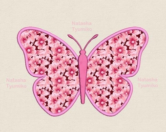 Butterfly applique embroidery design, butterflies machine pattern, simple butterfly appliques insect. 6 sizes