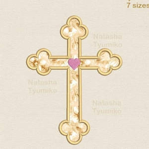 Cross and heart applique embroidery design, religious cross embroidery pattern, applique cross machine embroidery, religion cross embroidery