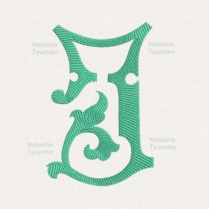 Diseño de bordado de monograma J individual inicial, patrón de bordado de letra J individual, diseño de bordado de letra J personal sin fuente alfabética, 6 tamaños