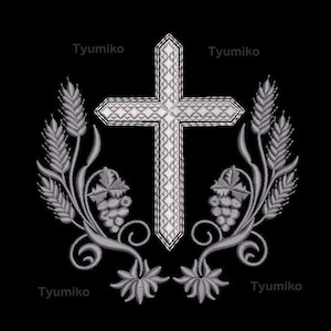 Religious Cross Embroidery Design: Grape & Spikelets (5 Sizes) (Digital Download)