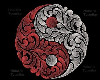 Curly yin yang with culs machine embroidery design, symbol flower of life pattern