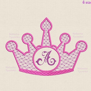 Diseño de bordado de corona con marco, iniciales para monogramas personales, fuente, nombre de corona, patrón de bordado a máquina de familia, princesa, 6 tamaños