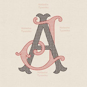 Doppelmonogramme A J Stickmuster Initialen, I Buchstaben A & J ineinander verschlungenes Stickmuster AJ Kombination JA Buchstaben Stickmuster