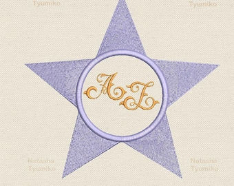 Broderimönster med ramstjärna, fylld, stjärnram för bokstäver, broderimönster med monogramram, stjärnbroderimönster för initialer, 8 storlekar
