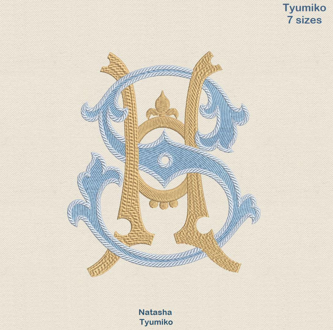 SEVEN DESIGNERS IN MONOGRAM / F．Baudot Double Intertwined Monogram H S Embroidery Design Initials, Letter