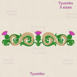 Thistle border embroidery design, Celtic border embroidery pattern thistle ornament embroidery Scottish flower symbol floral border, 5 sizes