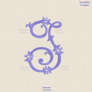 Diseño de bordado de monograma J único, patrón de bordado de letra J individual, diseño de bordado de letra J I personal, sin fuente alfabética, 5 tamaños