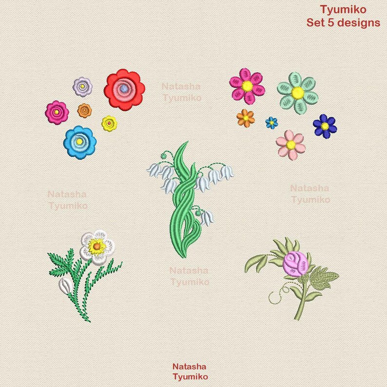 Set Mini Flowers Embroidery Design, Small Flower Pattern Rose Buds ...