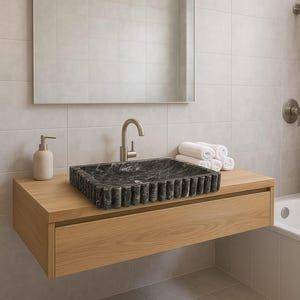 Lavabo de mármol negro – Lavabo de piedra natural hecho a mano – Lavabo de encimera ovalado – Decoración moderna de baño de lujo