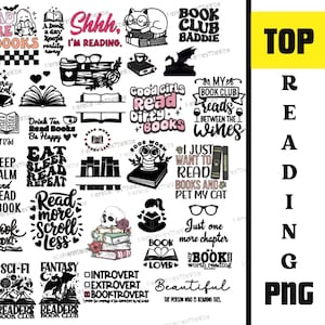 Paquete de más de 30 imágenes PNG de lectura, imágenes PNG de amantes de los libros, imágenes PNG de citas de libros, imágenes PNG de lectura, paquete de imágenes PNG de libros, imágenes PNG de citas de lectura, imágenes PNG de camisetas con libros/Descarga instantánea