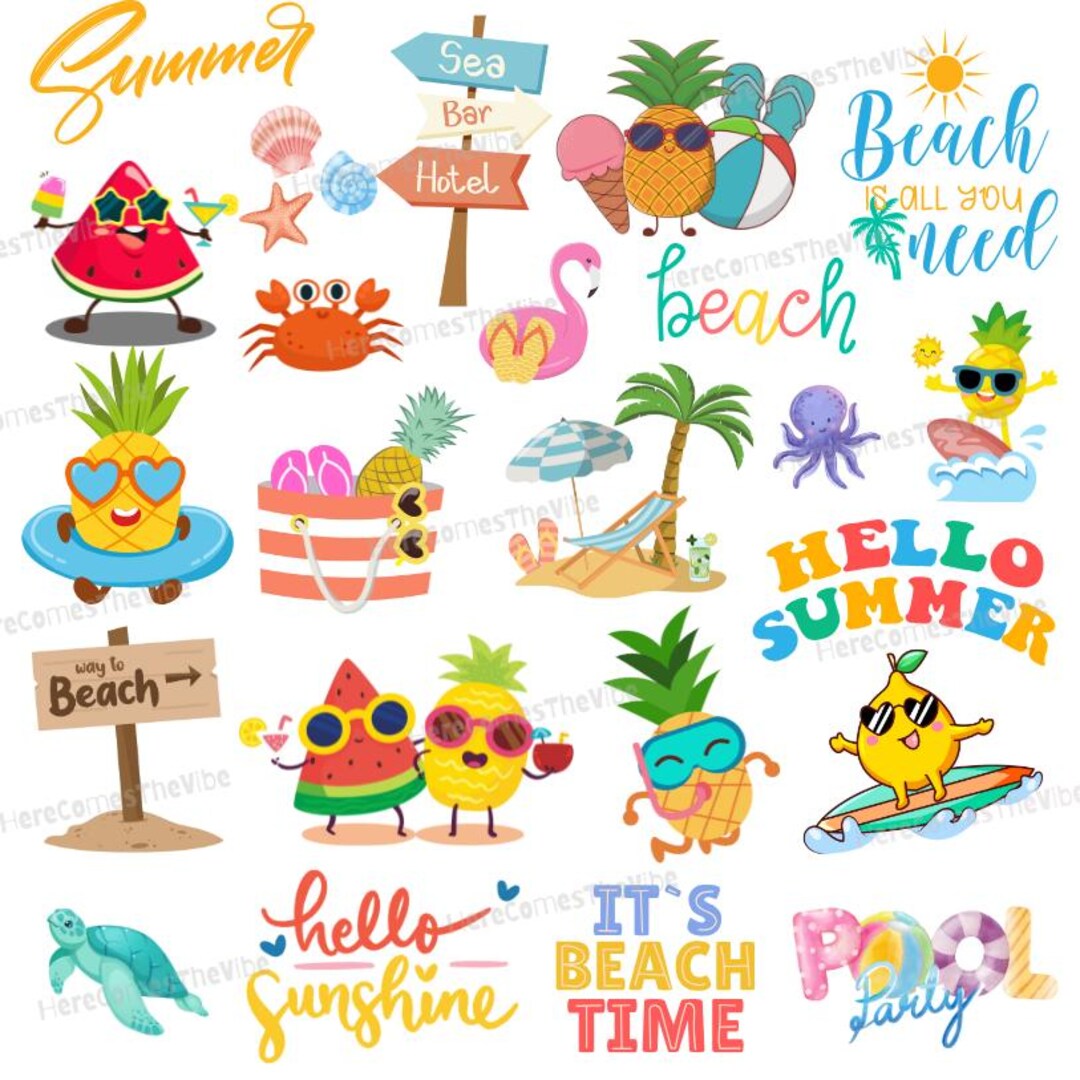 Summer Bundle Png, Colorful Beach/summer Vibes Png, Transparent, Trendy ...
