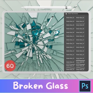 60 Broken Glass Brushes PS | Realistic Shatter Effects, Shattered Glass Photoshop Brushes, Realistic broken glass Overlays, Brushes Effect