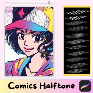 Procreate Comics Halftone Brushes, comic inking, Vintage Comic, Retro Comic Art ,Classic Halftone Textures, Comic Pattern
