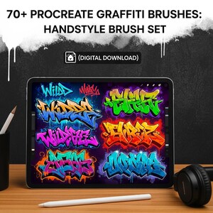 70 種類以上の Procreate グラフィティ ブラシ: ハンドスタイル ブラシ セット、Procreate グラフィティ ブラシ (デジタル ダウンロード)