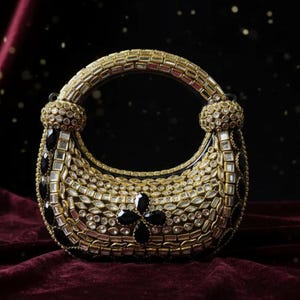 Kundan Jet Black Clutch Purse | Bridal Potli Bag | Indian Wedding Handbag | Ethnic Evening Wallet