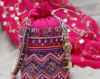 Popsicle Potli Bag | Bridal Potli Purse | Ethnic Wedding Handbag | Festive Party Drawstring Pouch