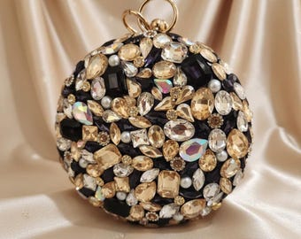 Round Plum Kundan Clutch | Bridal Beaded Purse | Luxury Evening Handbag | Wedding Guest Party Bag
