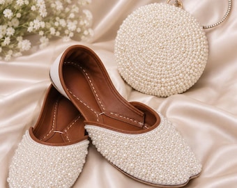 Pearl Punjabi Jutti Clutch Combo | Bridal Khussa Footwear | Wedding Handbag | Handmade Accessory